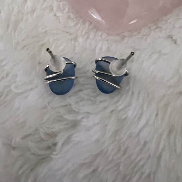 NWOT Sterling Silver Blue Chalcedony Earrings - Picture 3 of 3